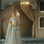 Ice Grey Chicken Kari Bridal Lehenga Choli with Mukesh Dupatta