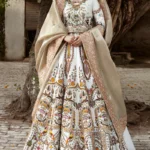 Ivory & Multicolor Raw Silk Bridal Lehenga Choli with Golden Tissue Dupatta