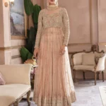 Peach Pakistani Bridal Pishwas Frock with Sharara and Dupatta