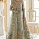 Ice Blue Organza Ensemble with Canary Florals