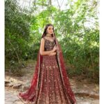 Deep Red Pakistani Bridal Pishwas with Lehenga