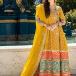 Sunlit Yellow Pishwas Ensemble with Contrasting Pink Accents