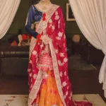 Multicolor Hand-Embroidered Pakistani Wedding Ensemble