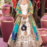 Ivory Raw Silk Bridal Pishwas with Black Velvet Lehenga