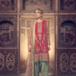 Scintillating Red Kameez & Green Trouser Ensemble