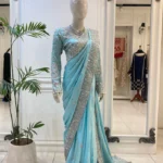 Radiant Cerulean Hand-Embellished Saree