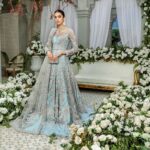 Embellished Grey & Sky Blue Bridal Lehenga Gown