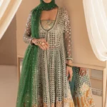 Emerald Green Bridal Frock with Sharara and Dupatta