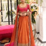 Sunset Orange Lehenga Choli with Gradient Jamawar and Embellished Dupatta