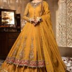 Pakistani Bridal Mehndi Lehenga Set with Bejeweled Embellishments