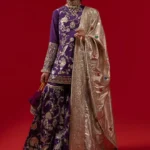 Violet Royal Pakistani Bridal Gharara Set – Embroidered Shirt with Dupatta
