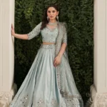 Ice Blue Pakistani Bridal Lehenga Choli with Dupatta – Handcrafted Royal Ensemble