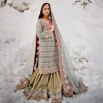 Mint Green Royal Gharara Kameez – A Timeless Mehndi Bridal Ensemble