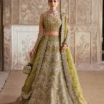 Emerald Hand-Adorned Bridal Lehenga with Organza Dupatta