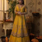 Radiant Yellow Bridal Pishwas & Lehenga – A Timeless Mehndi Masterpiece