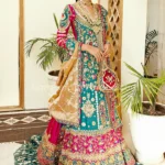 Emerald Green Angrakha Bridal Dress with Lehenga