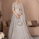 Elegant Grey Organza Bridal Lehenga Choli