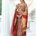 Red Pakistani Bridal Gown with Premium Jamawar Lehenga