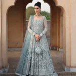 Mint Blue Embellished Net Pishwas Ensemble