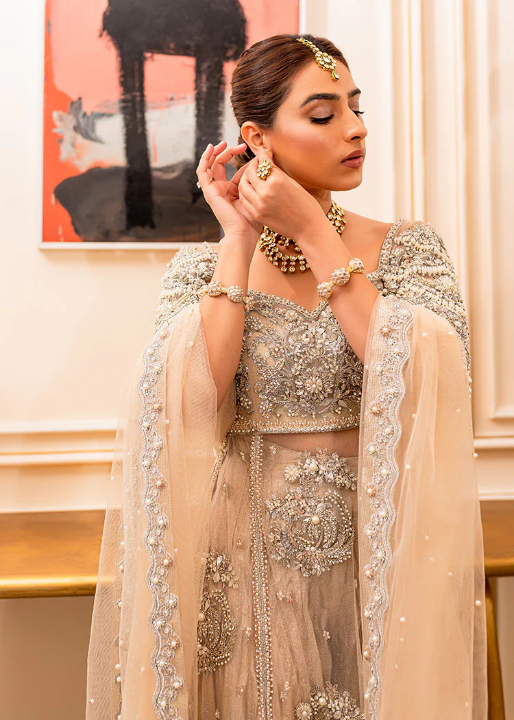 Nude Floral Pearl Side Slit Ensemble - Image 4