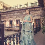 Sky Blue Bejeweled Short Frock & Gharara Ensemble