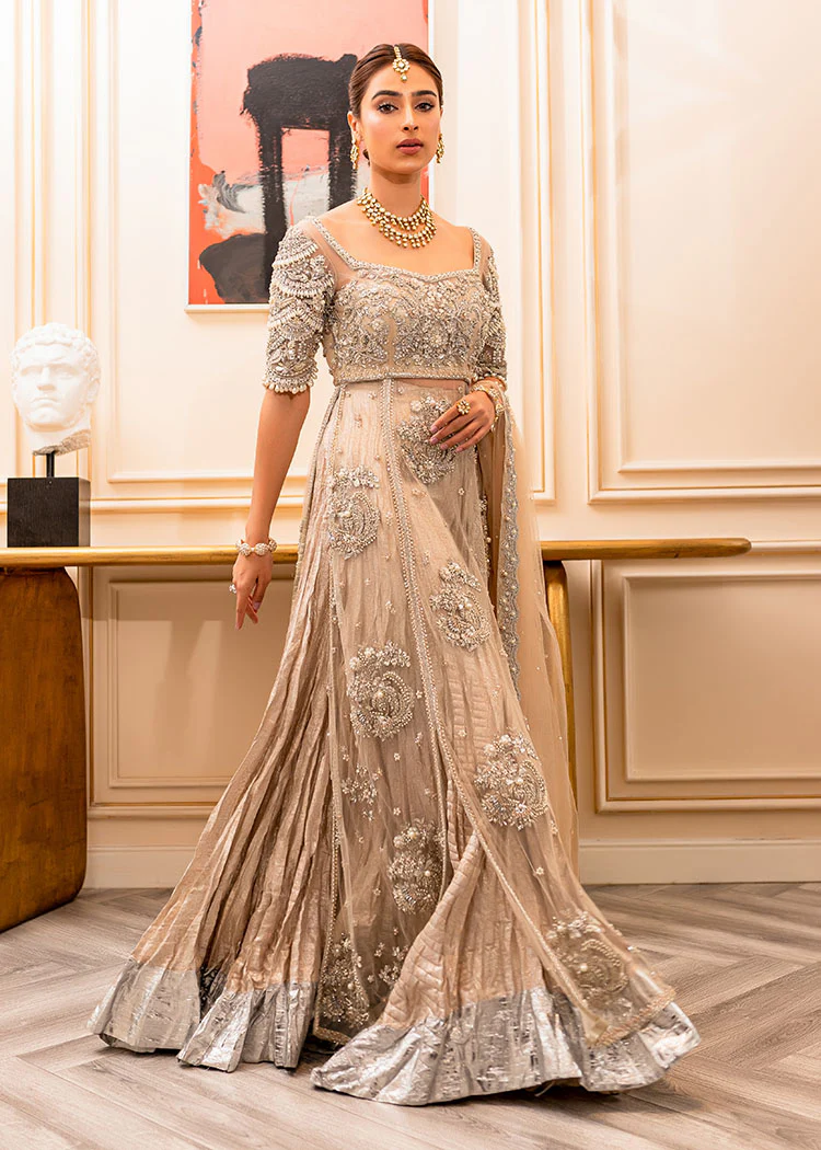 Nude Floral Pearl Side Slit Ensemble - Image 3