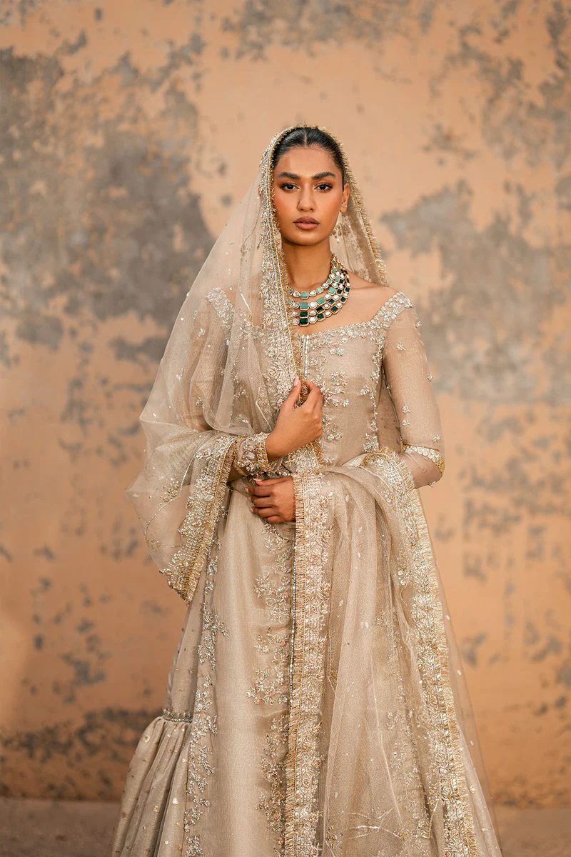 Metallic Taupe Embroidered Shirt and Gharara Set - Image 3