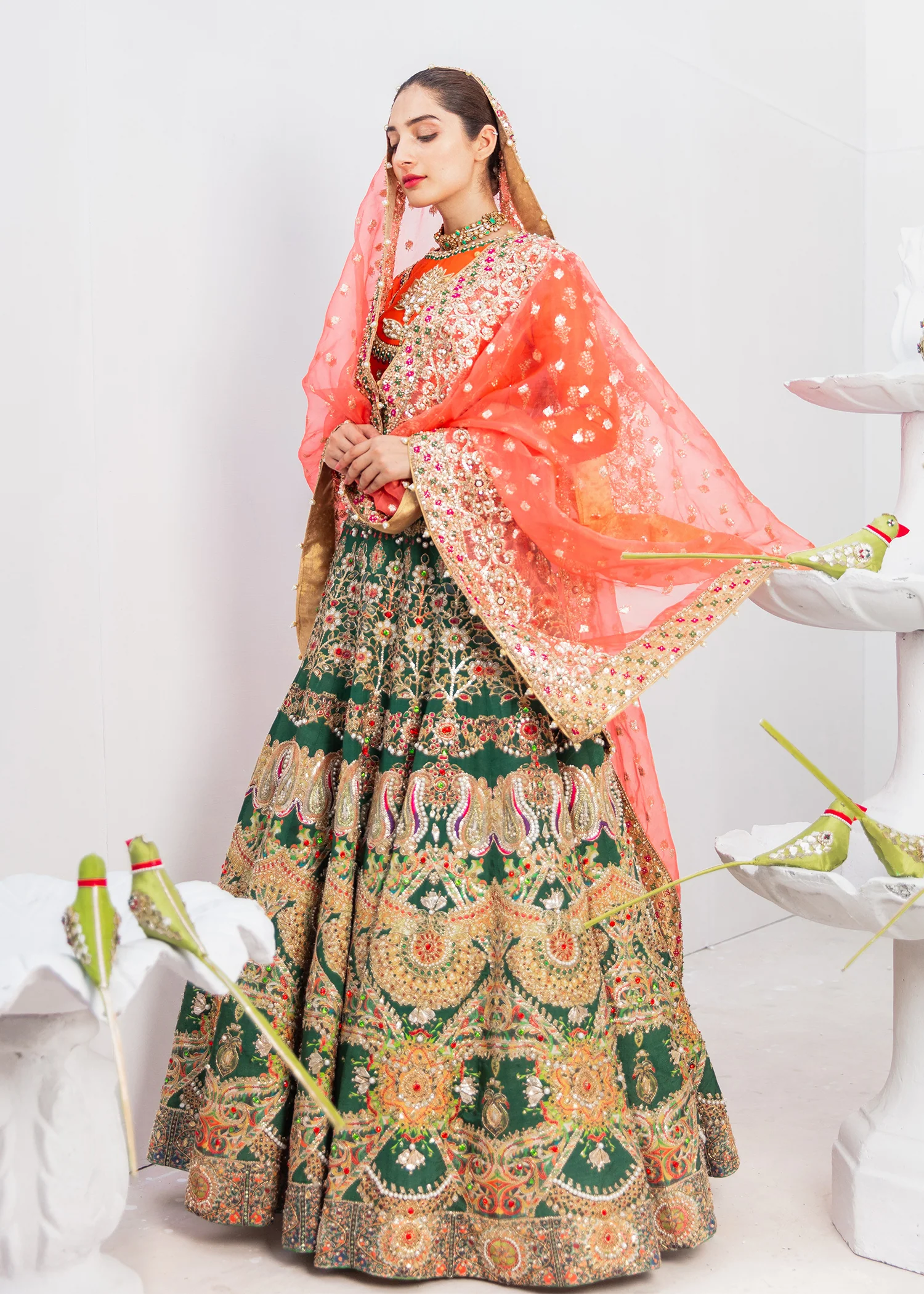 Sacramento Green Raw Silk Lehenga Ensemble