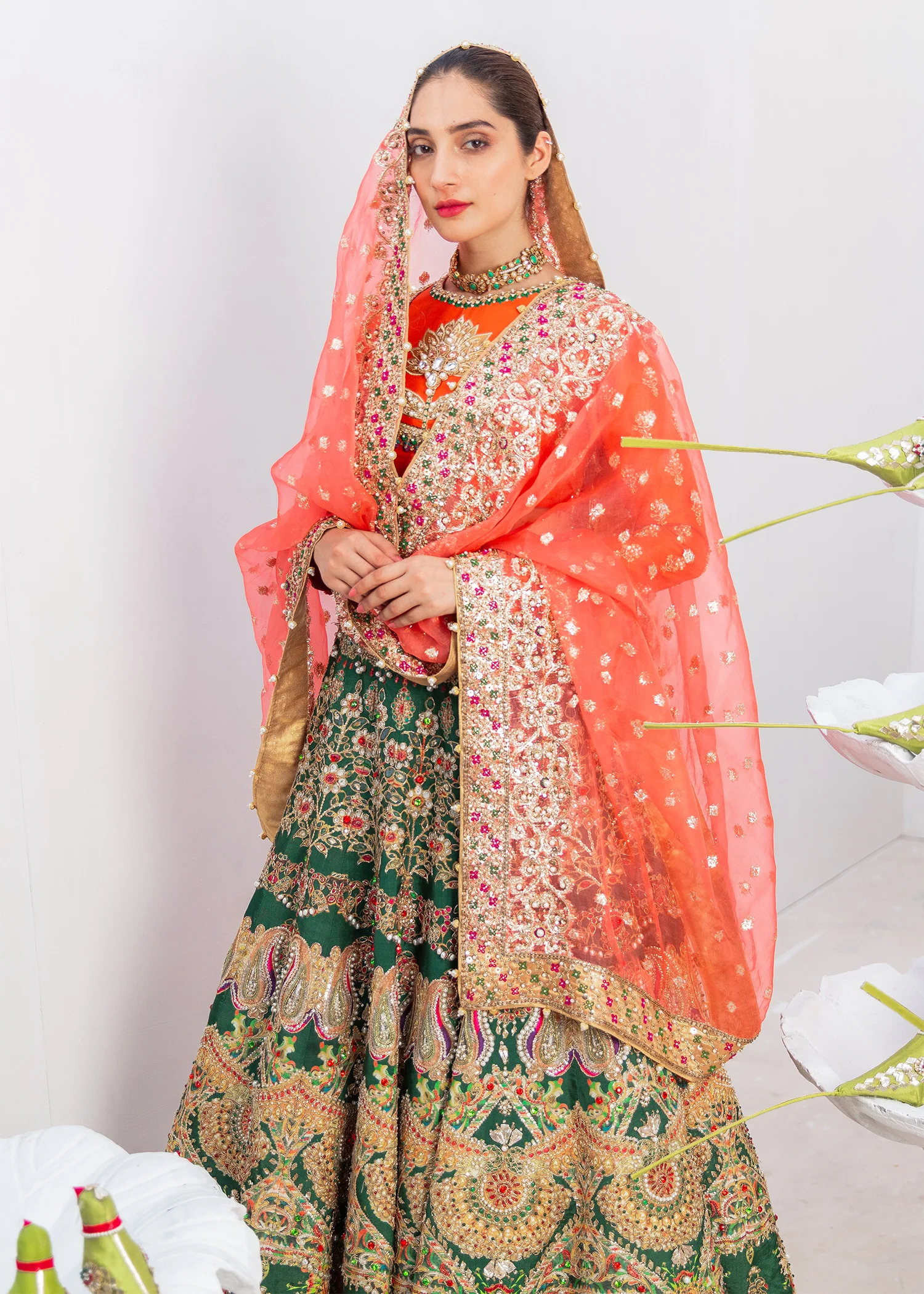 Sacramento Green Raw Silk Lehenga Ensemble - Image 2