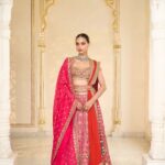 Rani Pink Beige Gold Mirror Bridal Lehenga Ensemble