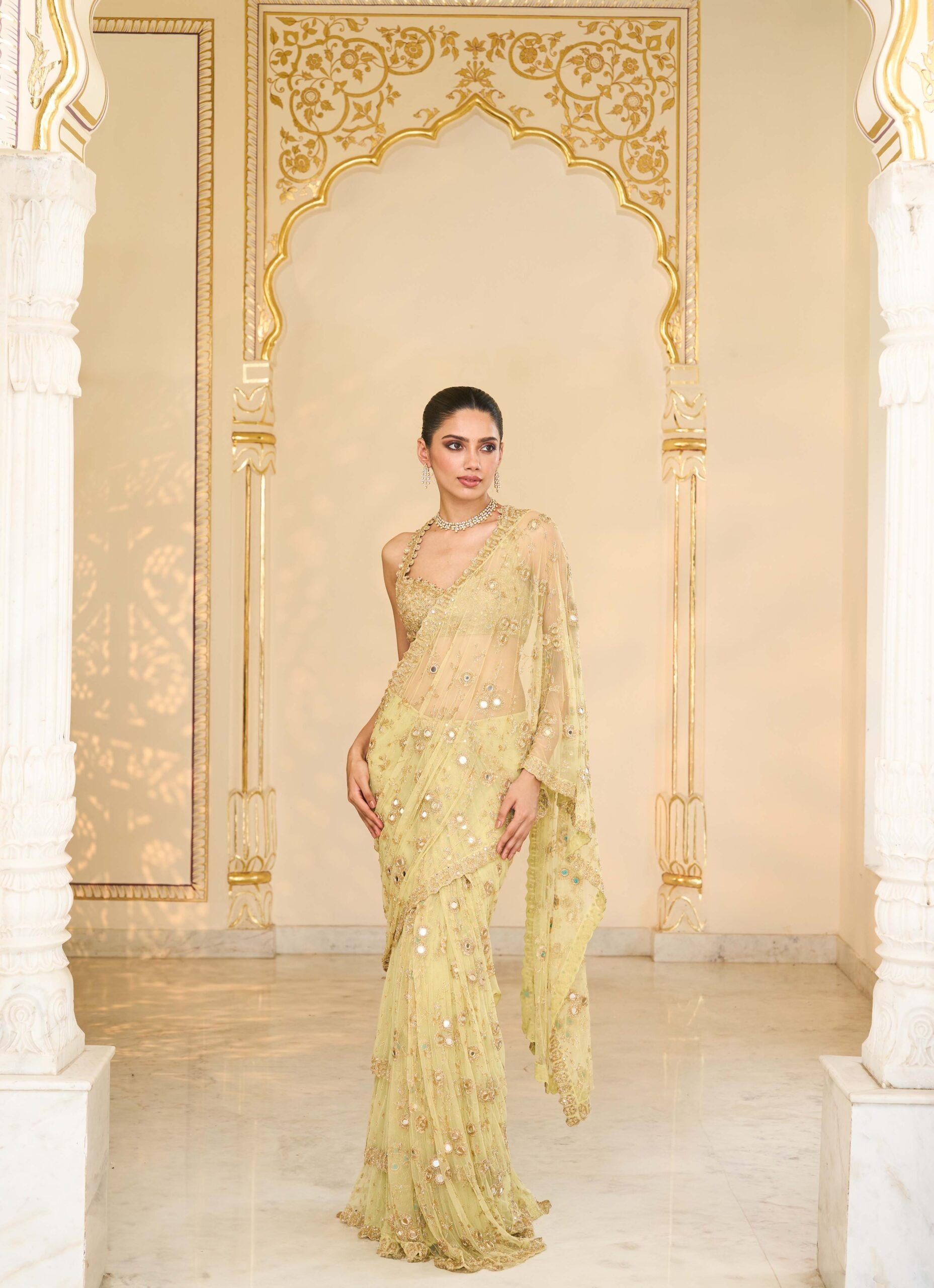 Ethereal Mint Rose Gold Saree Set