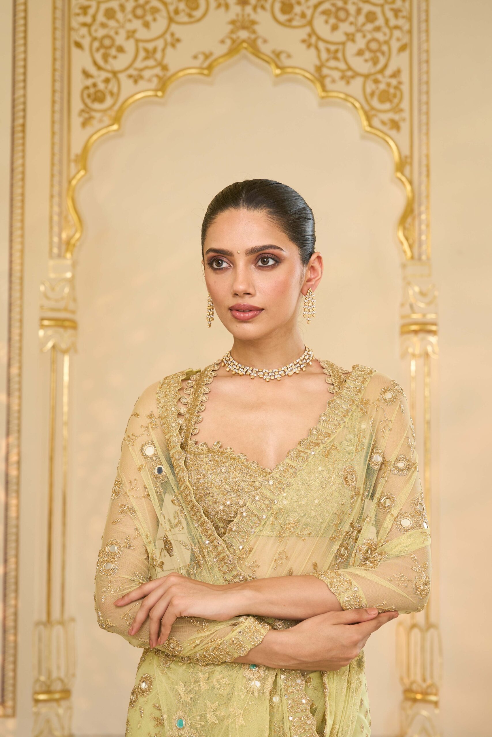 Ethereal Mint Rose Gold Saree Set - Image 2