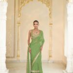 Golden Olive Tiered Sari Ensemble