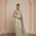 Emerald Radiance Hand-Embroidered Sari Set