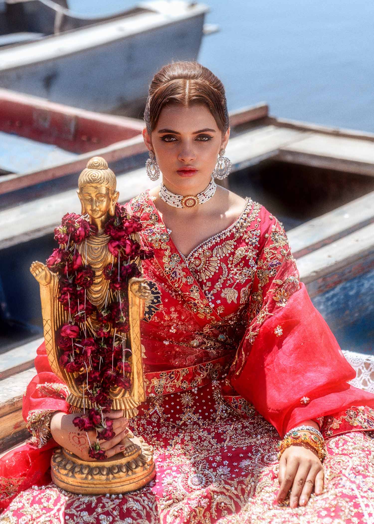 Ruby Red Raw Silk Lehenga Ensemble - Image 3