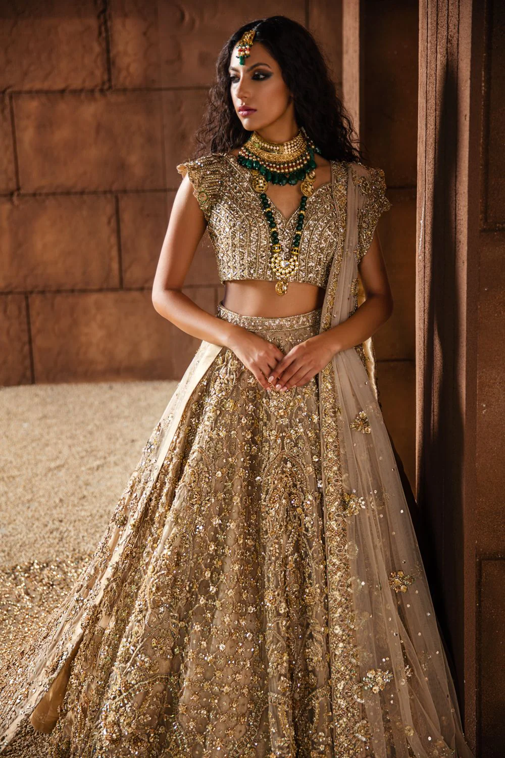 Champagne Gold Bridal Net Ensemble - Image 3