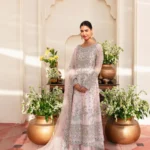 Blush Pink Tissue Bridal Kalidaar with Silver Ada Work