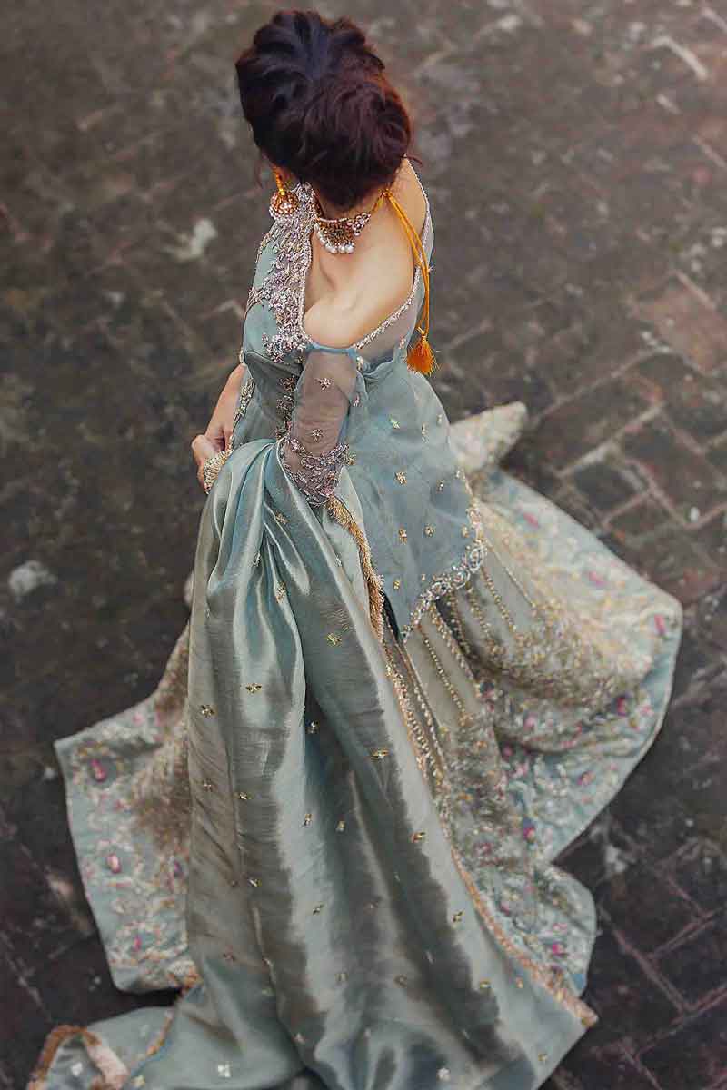 Ice Blue Gota and Zardozi Tissue Sharara Set - Image 3