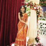 Sunset Orange Bandhani Sari Ensemble