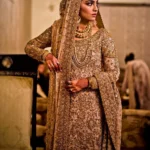 Traditional Copper-Gold Bridal Long Kameez & Gharara