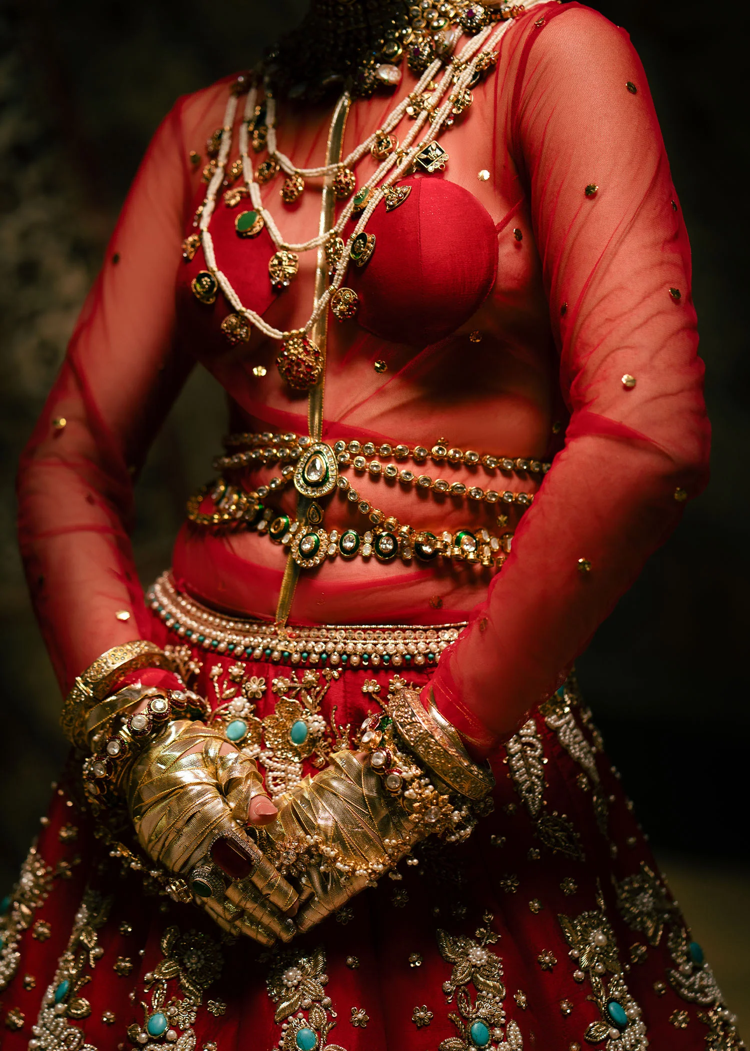 Ruby Red Raw Silk Lehenga Ensemble - Image 3