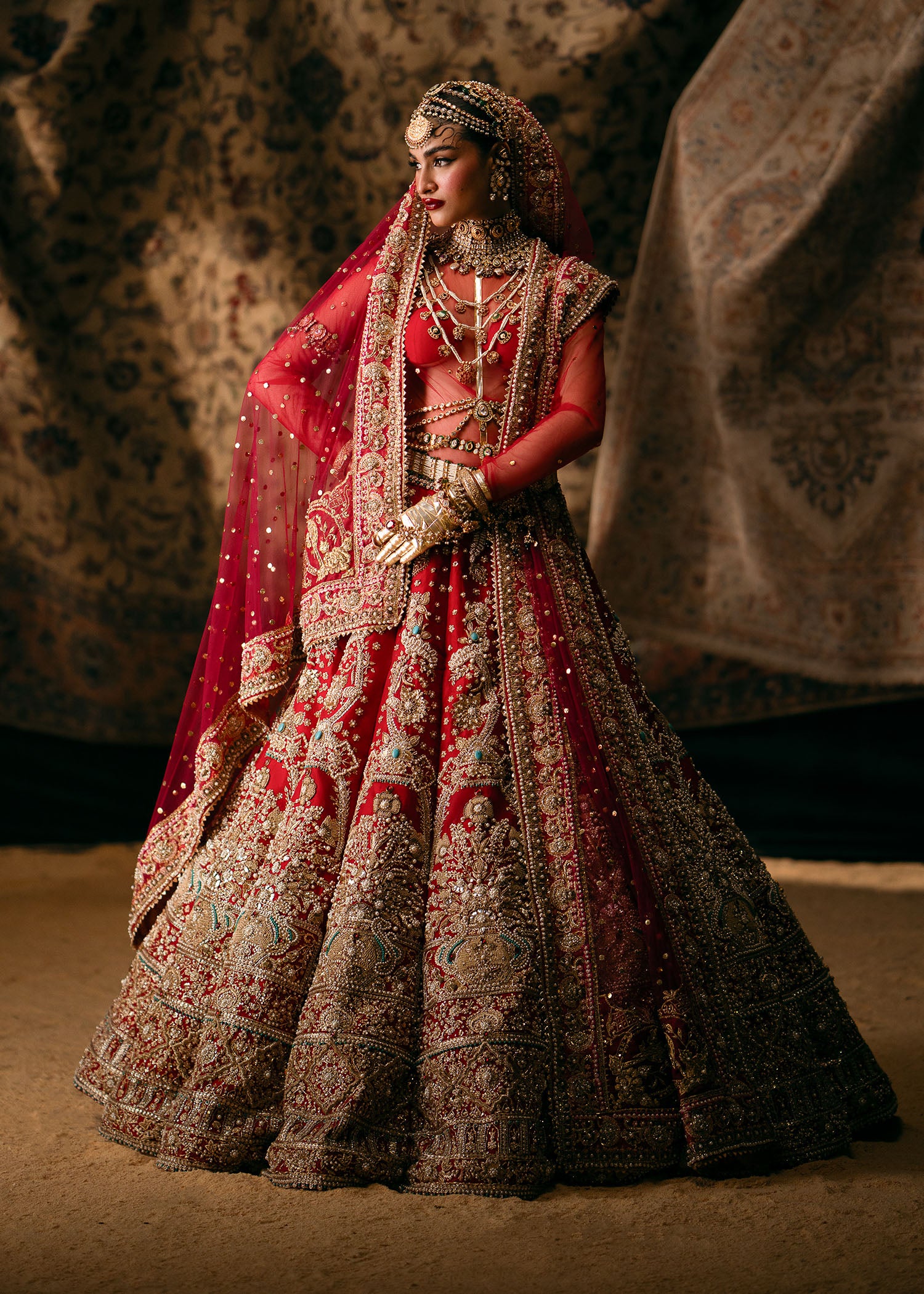 Ruby Red Raw Silk Lehenga Ensemble - Image 6