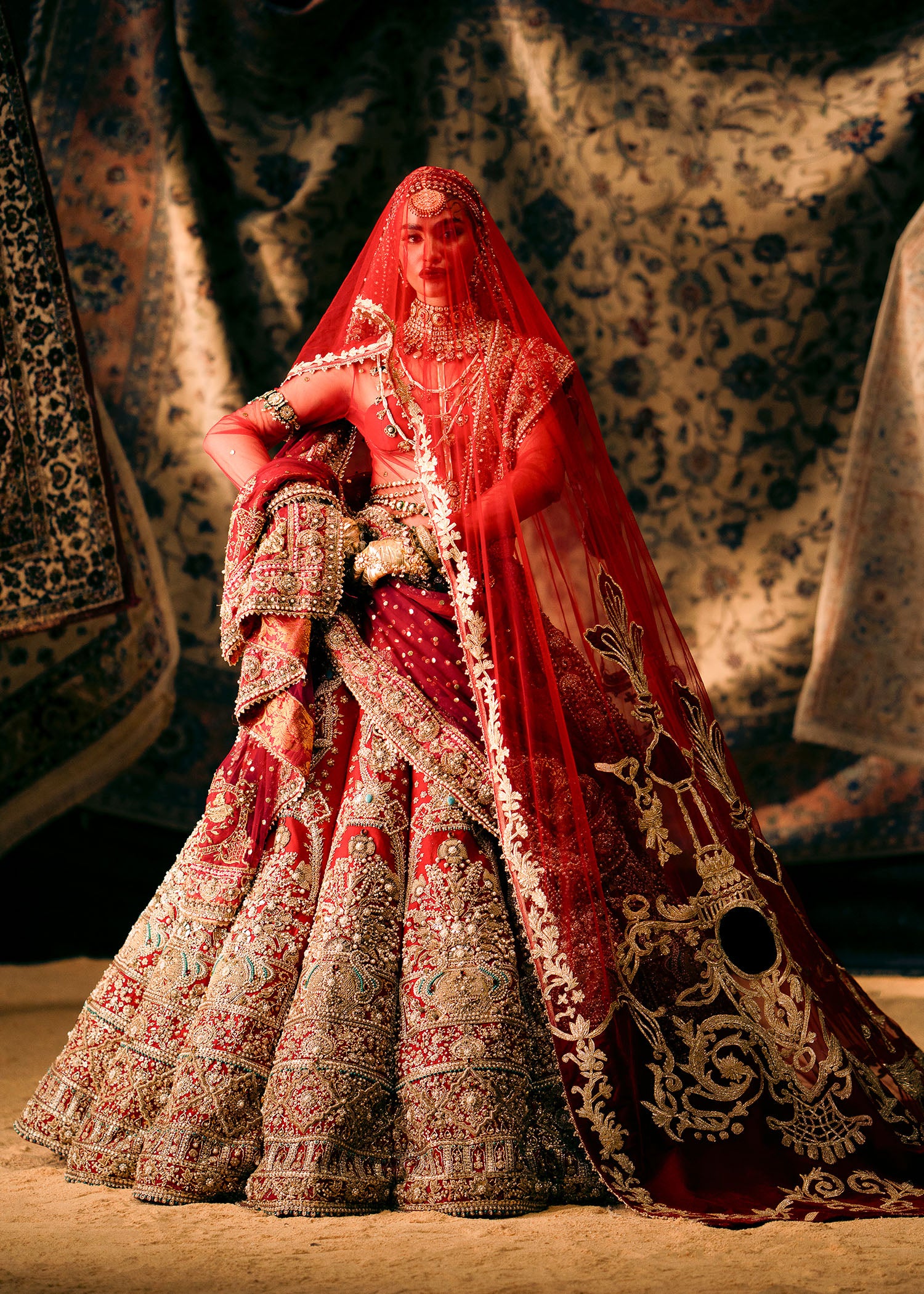 Ruby Red Raw Silk Lehenga Ensemble - Image 7