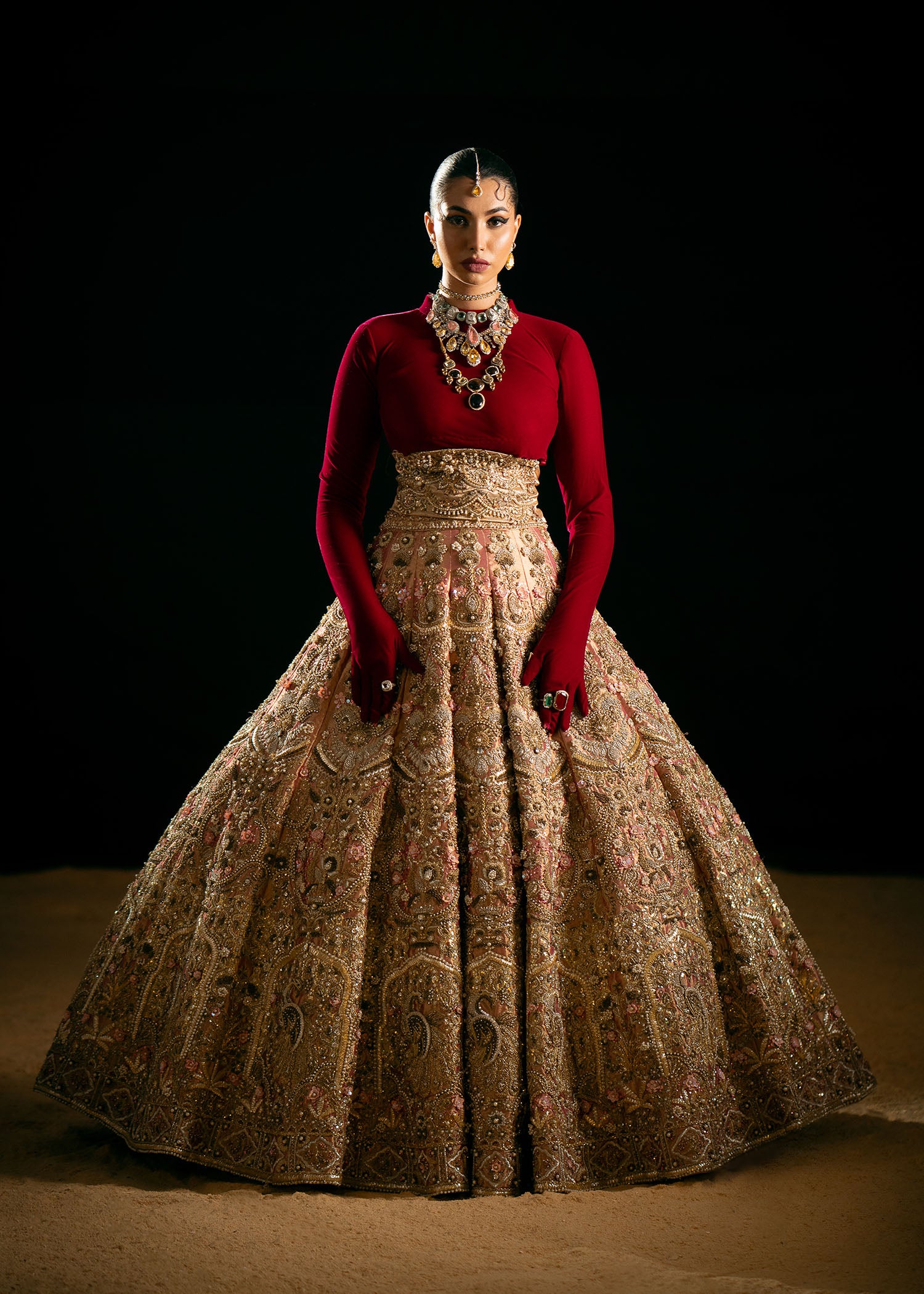 Copper Gold Tissue Lehenga Ensemble