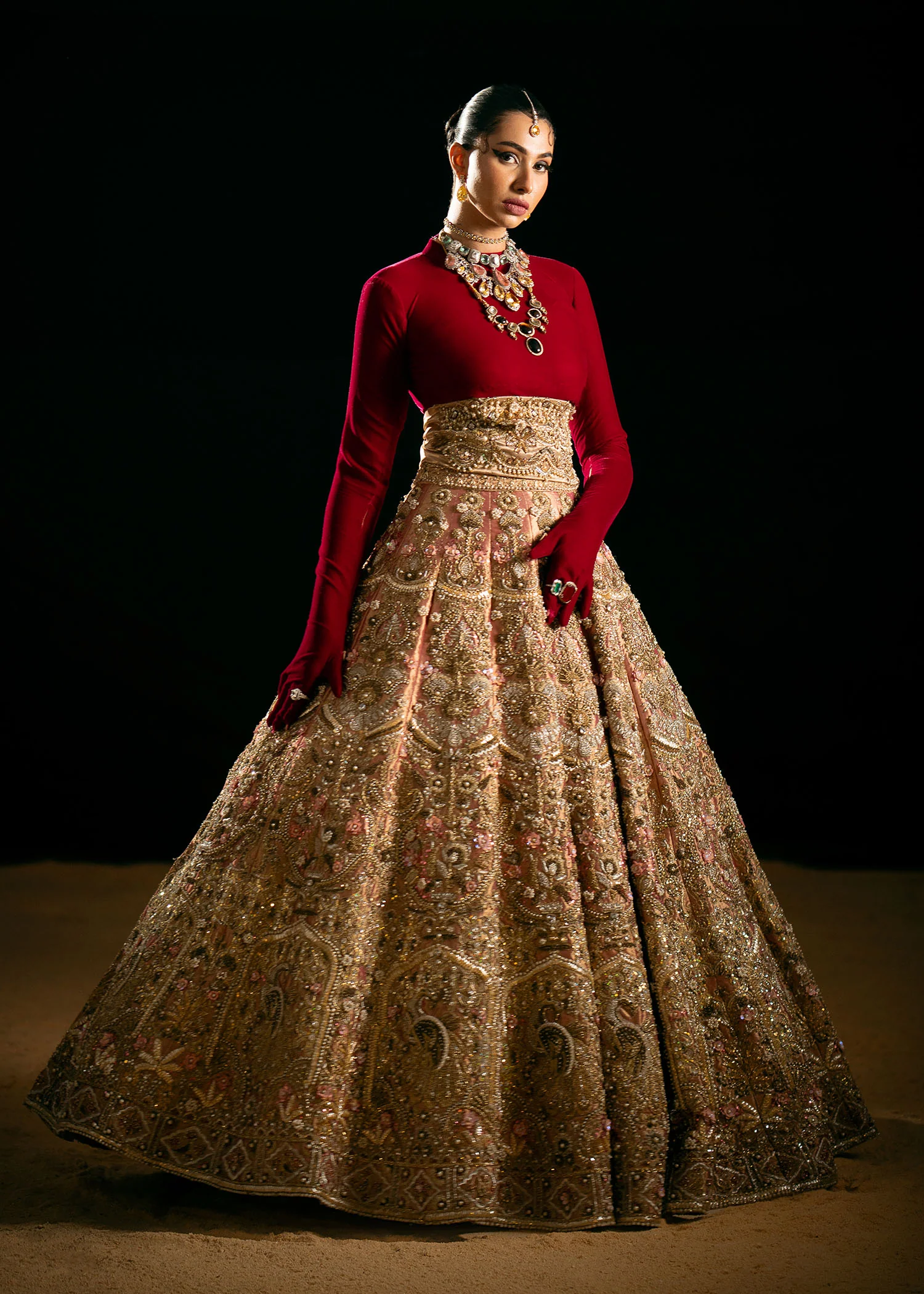 Copper Gold Tissue Lehenga Ensemble - Image 3