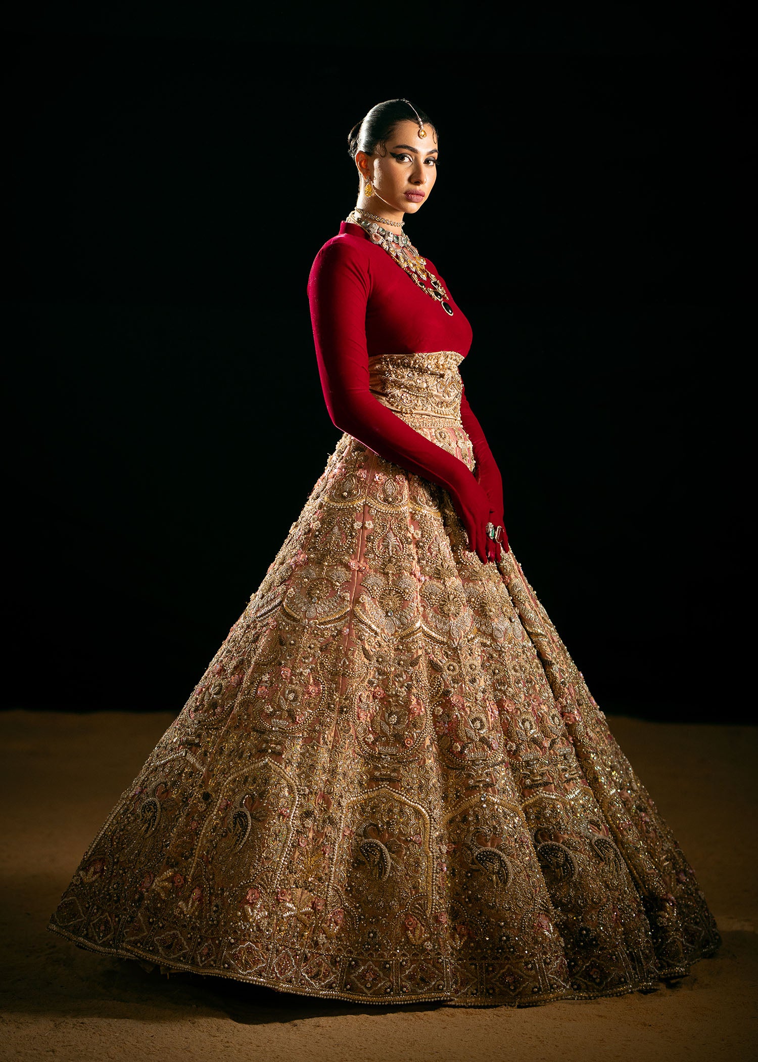 Copper Gold Tissue Lehenga Ensemble - Image 4
