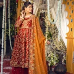 Majestic Maroon Brocade Kalidaar Bridal Ensemble