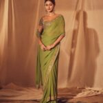 Golden Olive Hand-Embroidered Sari Set