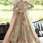 Ethereal Beige Peach Bridal Pishwas Lehenga Ensemble
