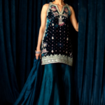 Prussian Blue Rosa Designer Party Wear